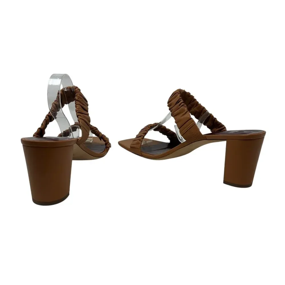 Staud‎ Frankie Ruched Leather Sandals Heels Brown Tan Size 42 US 12